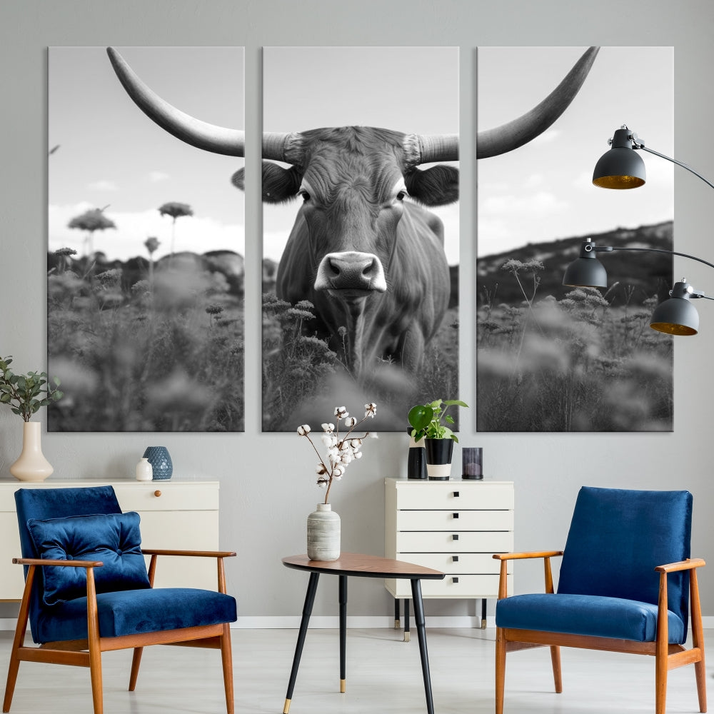 Highland Cow Canvas Wall Art Farmhouse Decor Cow Black White Print Rustic Wall Decor Animals Painting Scottish Cow Wall Art