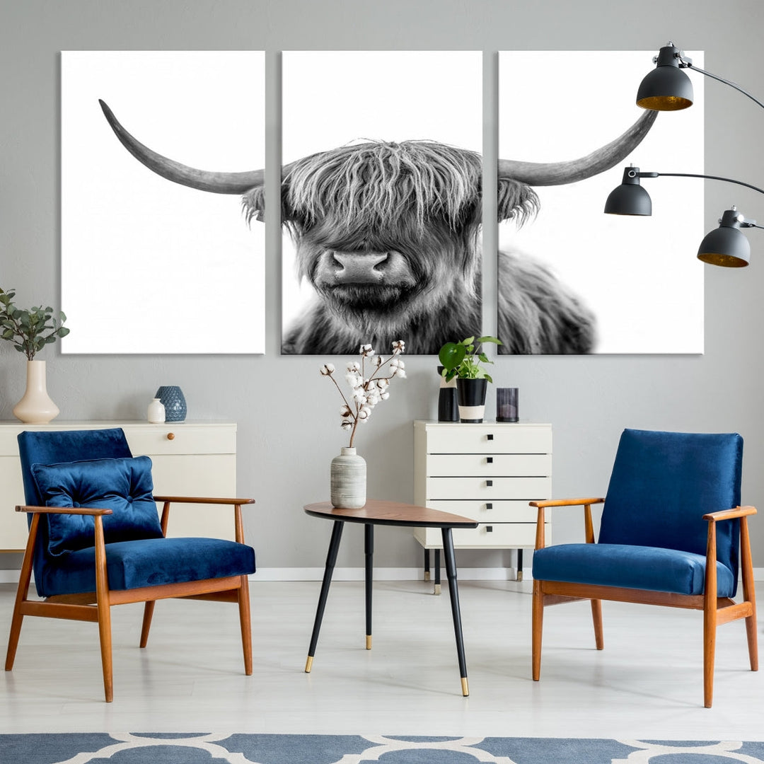 Highland Cow Canvas Wall Art Farmhouse Decor Cow Black White Print Rustic Wall Decor Animals Painting Scottish Cow Wall Art