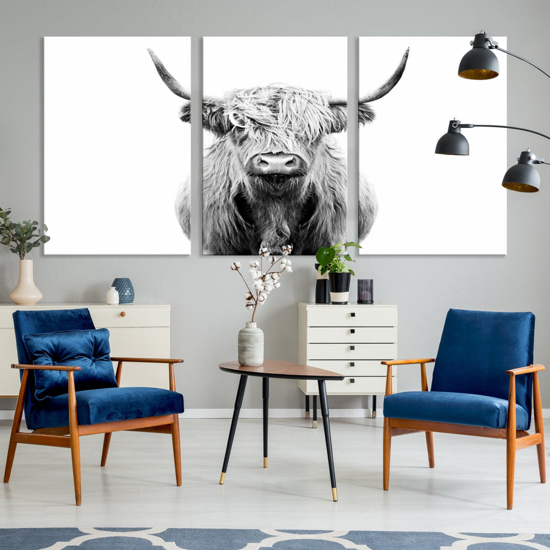 Highland Cow Canvas Wall Art Farmhouse Decor Cow Black White Print Rustic Wall Decor Animals Painting Scottish Cow Wall Art