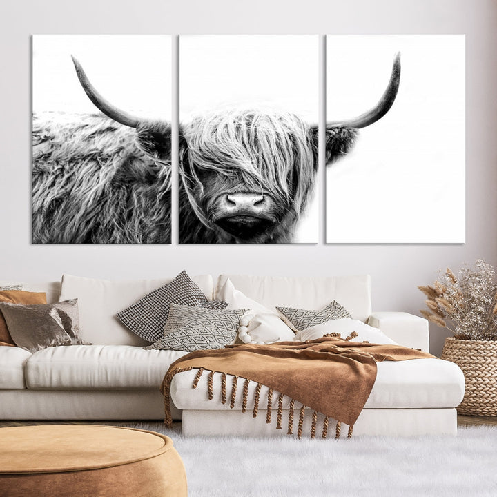 Highland Cow Canvas Wall Art Farmhouse Decor Cow Black White Print Rustic Wall Decor Animals Painting Scottish Cow Wall Art