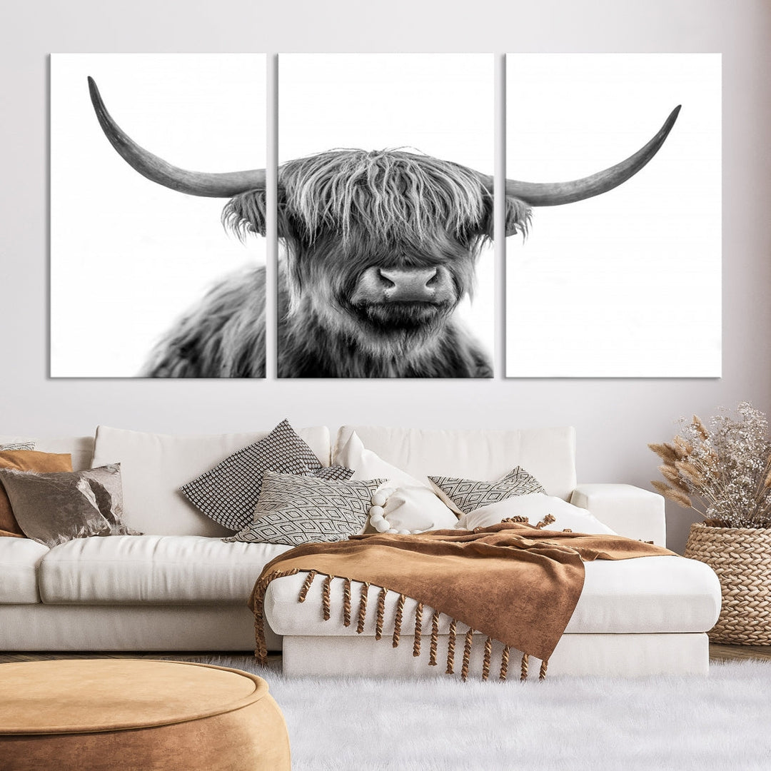 Highland Cow Canvas Wall Art Farmhouse Decor Cow Black White Print Rustic Wall Decor Animals Painting Scottish Cow Wall Art