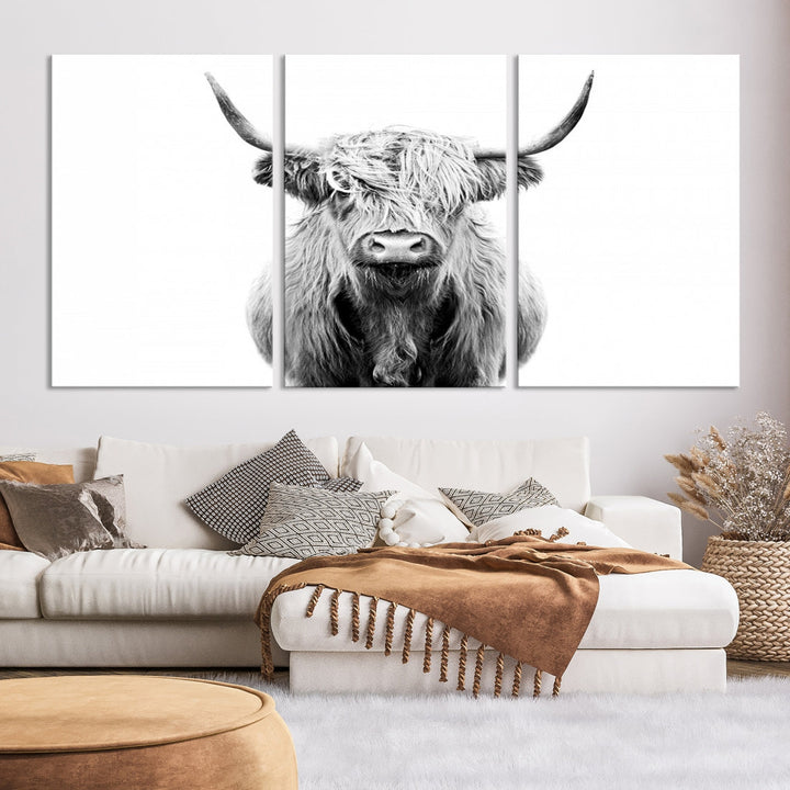 Highland Cow Canvas Wall Art Farmhouse Decor Cow Black White Print Rustic Wall Decor Animals Painting Scottish Cow Wall Art