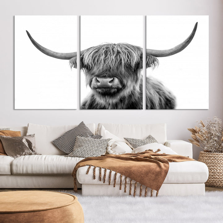 Highland Cow Canvas Wall Art Farmhouse Decor Cow Black White Print Rustic Wall Decor Animals Painting Scottish Cow Wall Art