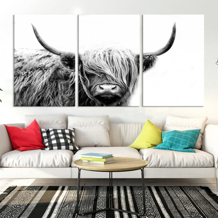 Highland Cow Canvas Wall Art Farmhouse Decor Cow Black White Print Rustic Wall Decor Animals Painting Scottish Cow Wall Art