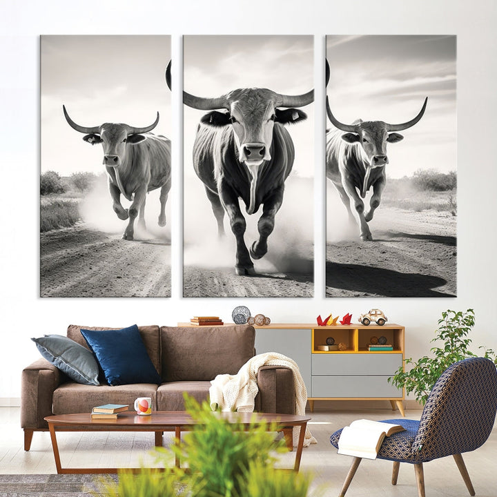 Highland Cow Canvas Wall Art Farmhouse Decor Cow Black White Print Rustic Wall Decor Animals Painting Scottish Cow Wall Art