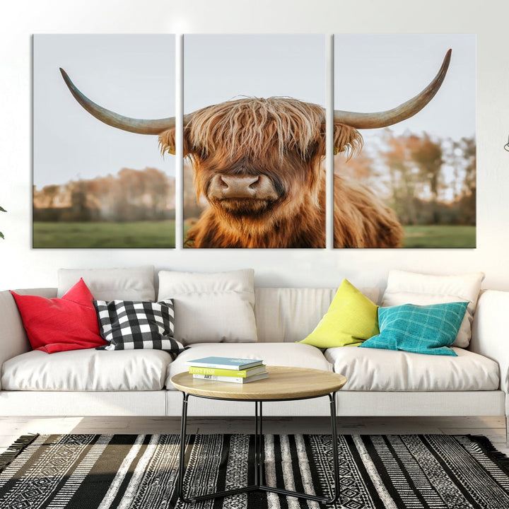 Highland Cow Canvas Wall Art Farmhouse Decor Cow Black White Print Rustic Wall Decor Animals Painting Scottish Cow Wall Art