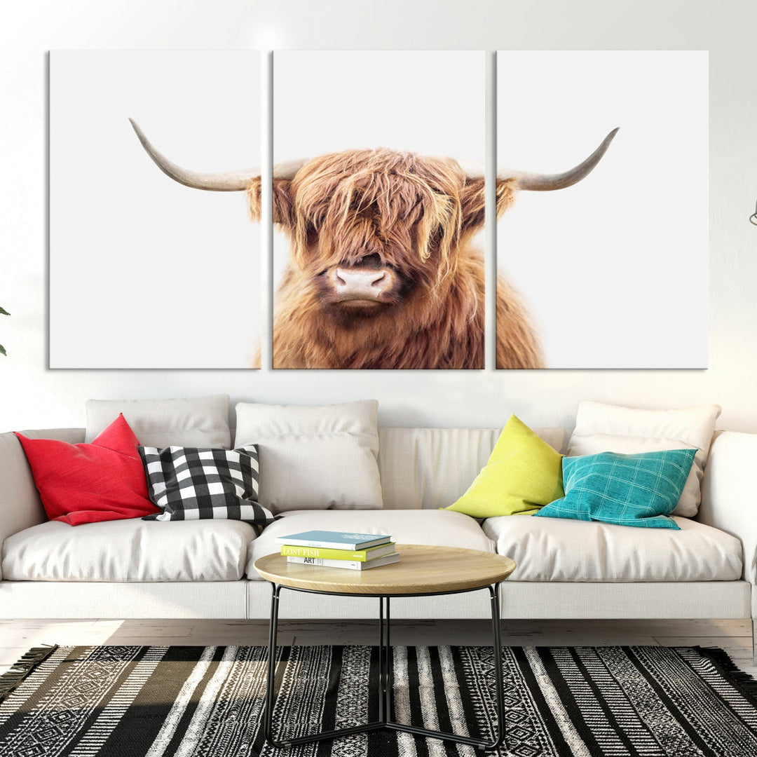 Highland Cow Canvas Wall Art Farmhouse Decor Cow Black White Print Rustic Wall Decor Animals Painting Scottish Cow Wall Art