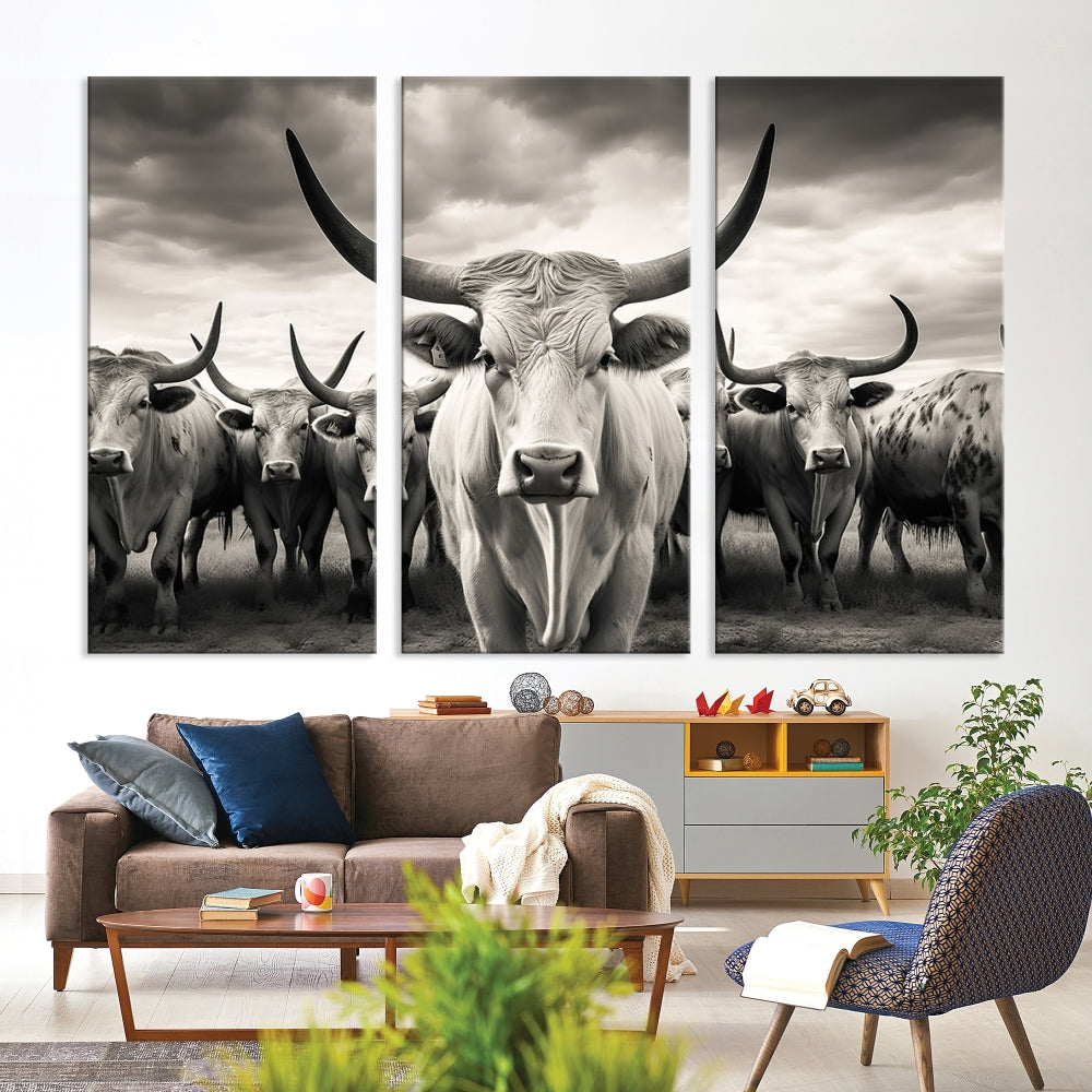 Highland Cow Canvas Wall Art Farmhouse Decor Cow Black White Print Rustic Wall Decor Animals Painting Scottish Cow Wall Art