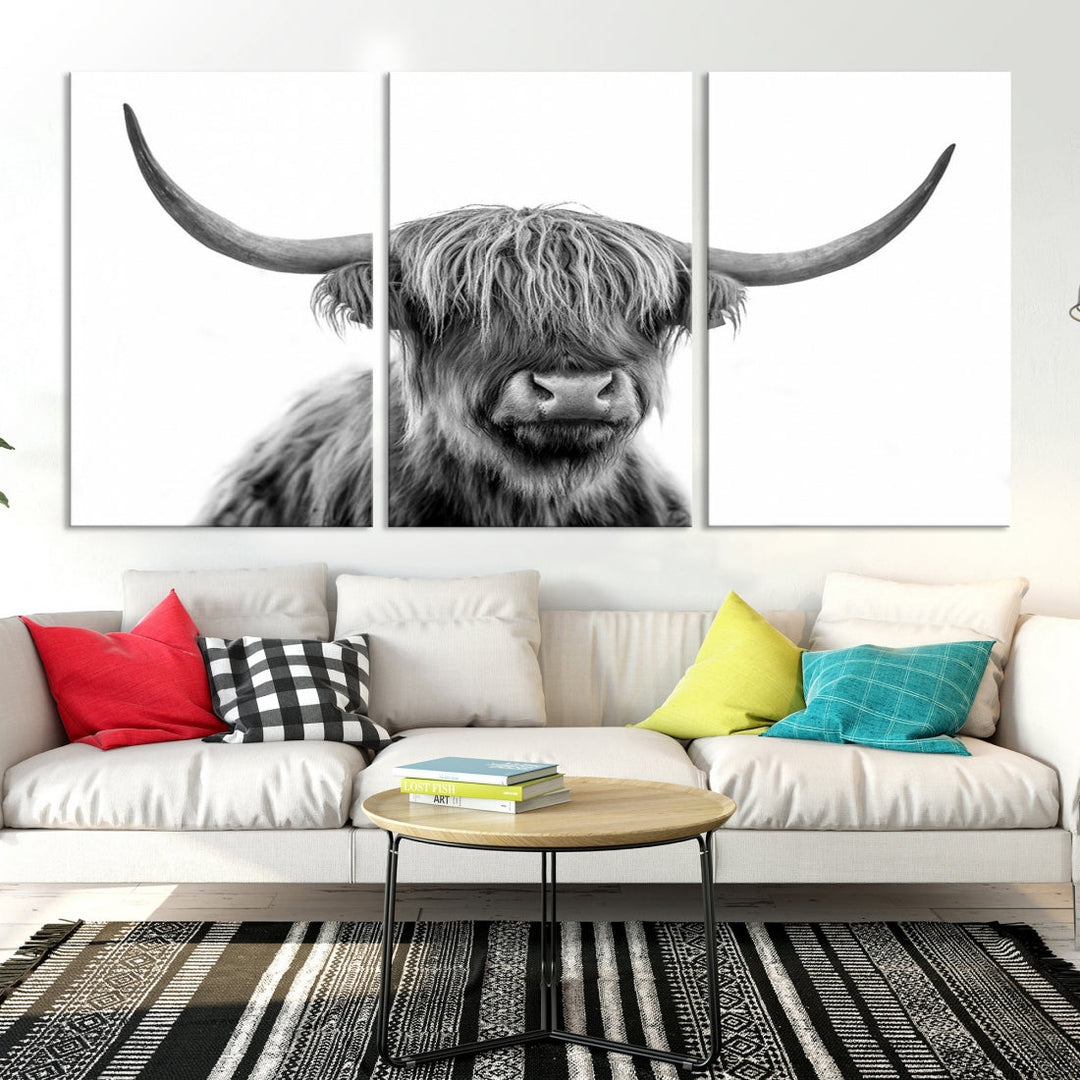 Highland Cow Canvas Wall Art Farmhouse Decor Cow Black White Print Rustic Wall Decor Animals Painting Scottish Cow Wall Art