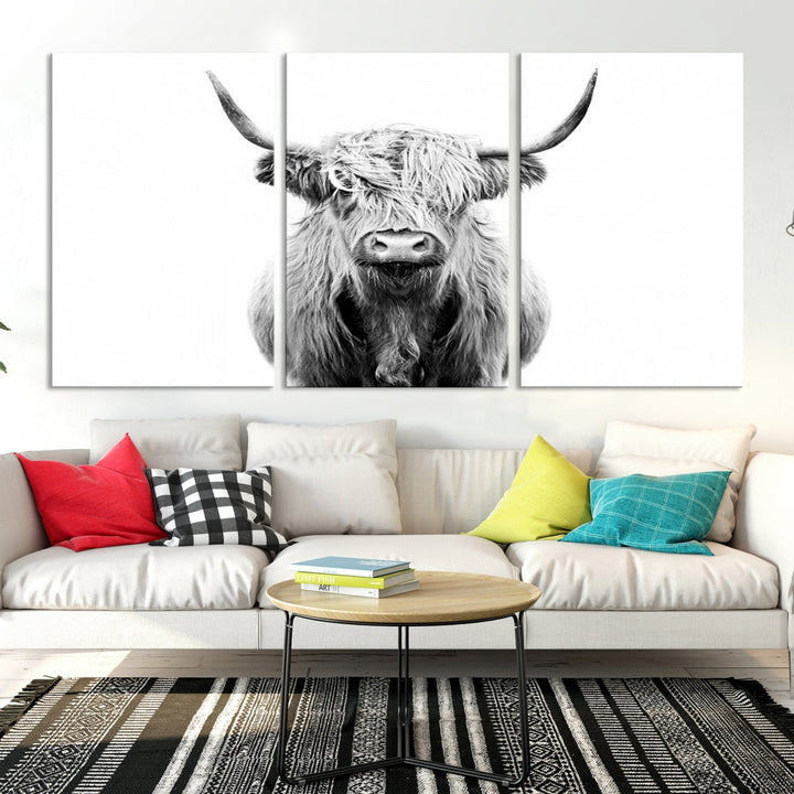 Highland Cow Canvas Wall Art Farmhouse Decor Cow Black White Print Rustic Wall Decor Animals Painting Scottish Cow Wall Art