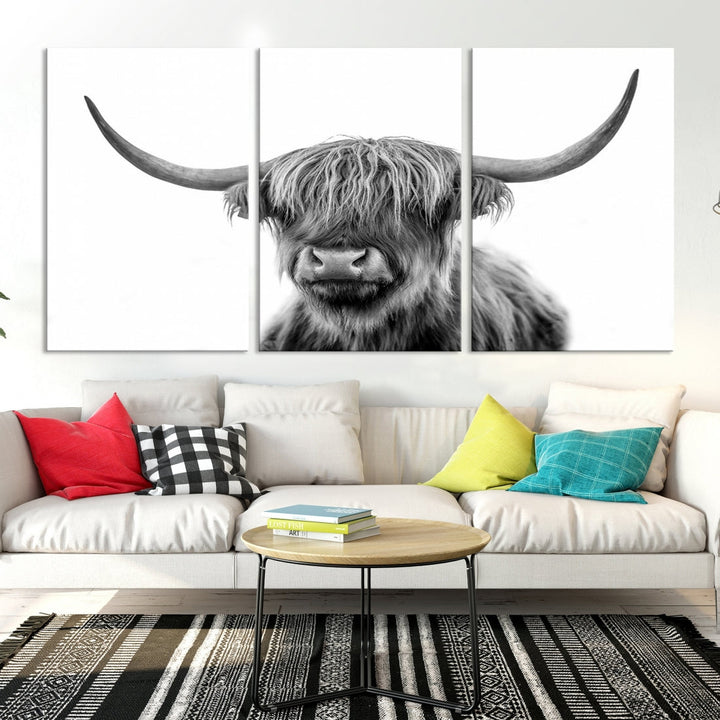 Highland Cow Canvas Wall Art Farmhouse Decor Cow Black White Print Rustic Wall Decor Animals Painting Scottish Cow Wall Art