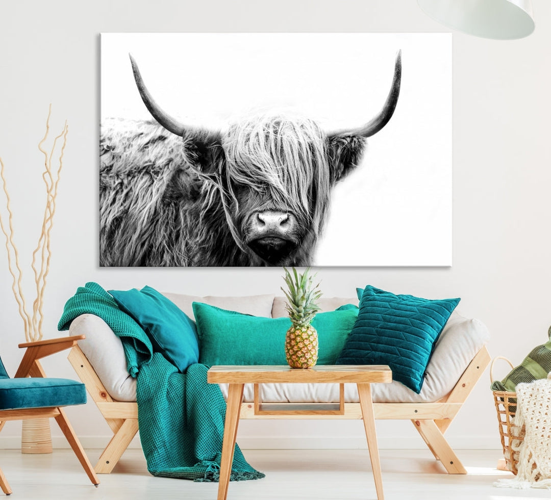 Highland Cow Canvas Wall Art Farmhouse Decor Cow Black White Print Rustic Wall Decor Animals Painting Scottish Cow Wall Art