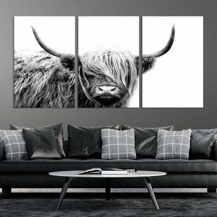 Highland Cow Canvas Wall Art Farmhouse Decor Cow Black White Print Rustic Wall Decor Animals Painting Scottish Cow Wall Art