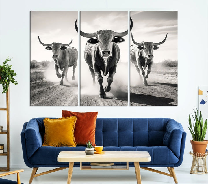 Highland Cow Canvas Wall Art Farmhouse Decor Cow Black White Print Rustic Wall Decor Animals Painting Scottish Cow Wall Art