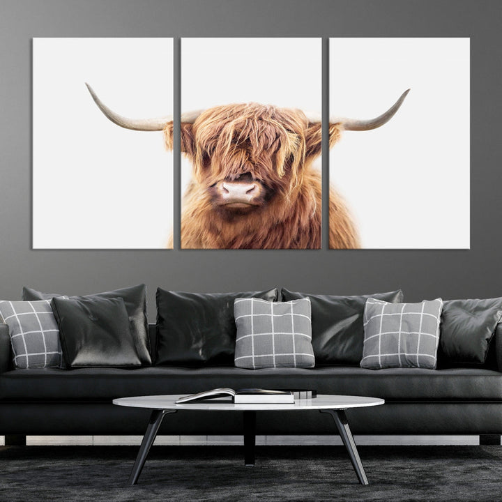 Highland Cow Canvas Wall Art Farmhouse Decor Cow Black White Print Rustic Wall Decor Animals Painting Scottish Cow Wall Art