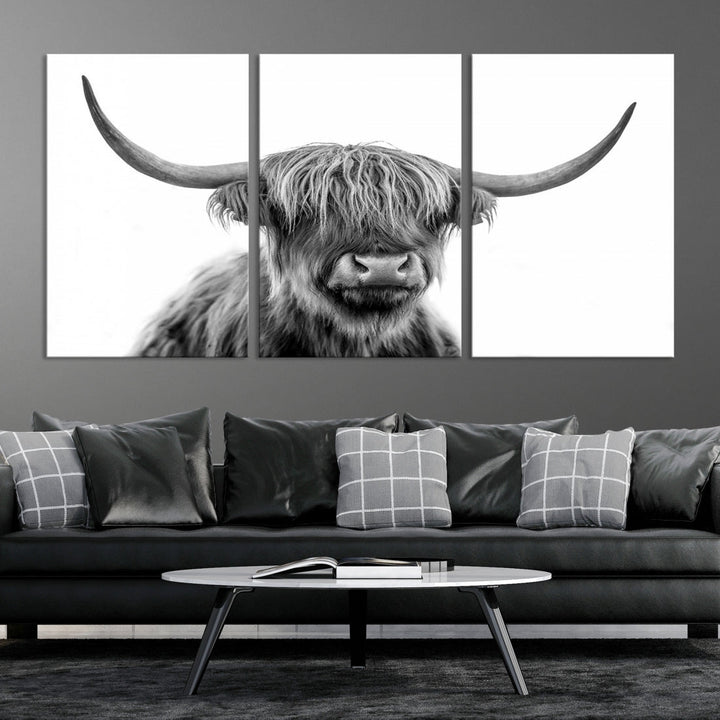 Highland Cow Canvas Wall Art Farmhouse Decor Cow Black White Print Rustic Wall Decor Animals Painting Scottish Cow Wall Art