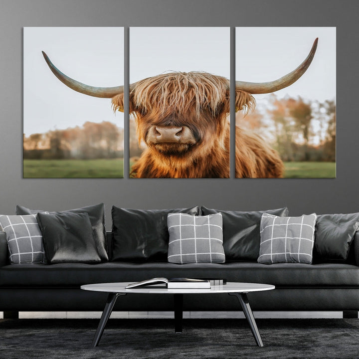 Highland Cow Canvas Wall Art Farmhouse Decor Cow Black White Print Rustic Wall Decor Animals Painting Scottish Cow Wall Art