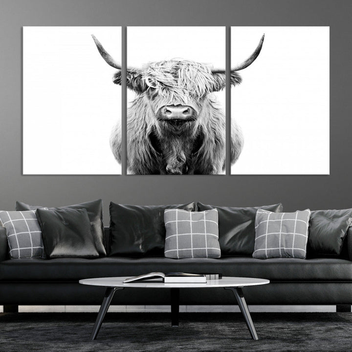 Highland Cow Canvas Wall Art Farmhouse Decor Cow Black White Print Rustic Wall Decor Animals Painting Scottish Cow Wall Art