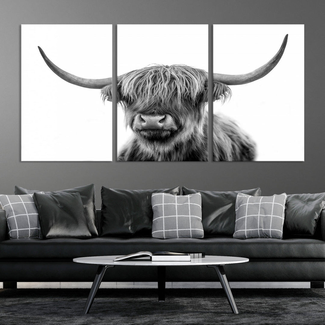 Highland Cow Canvas Wall Art Farmhouse Decor Cow Black White Print Rustic Wall Decor Animals Painting Scottish Cow Wall Art