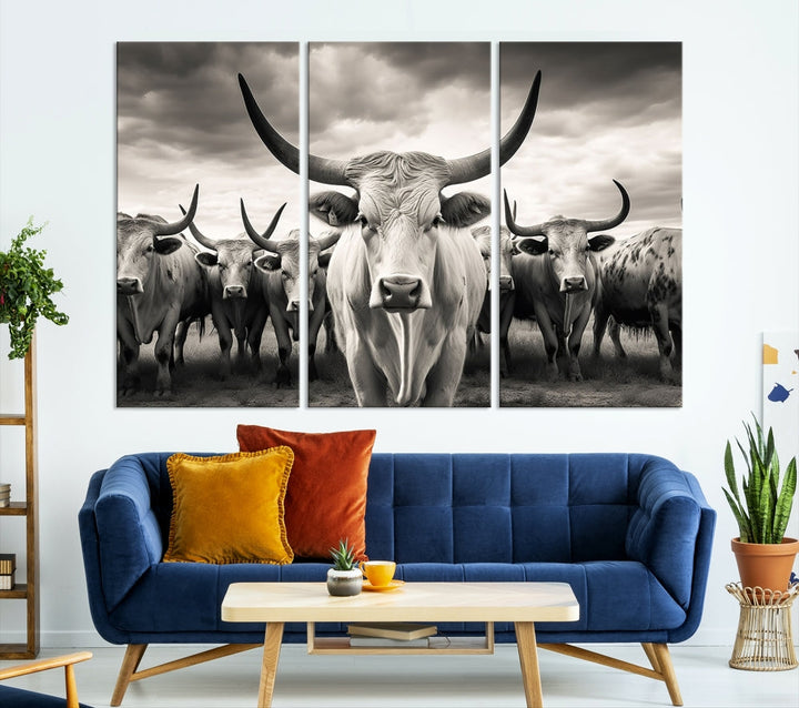 Highland Cow Canvas Wall Art Farmhouse Decor Cow Black White Print Rustic Wall Decor Animals Painting Scottish Cow Wall Art