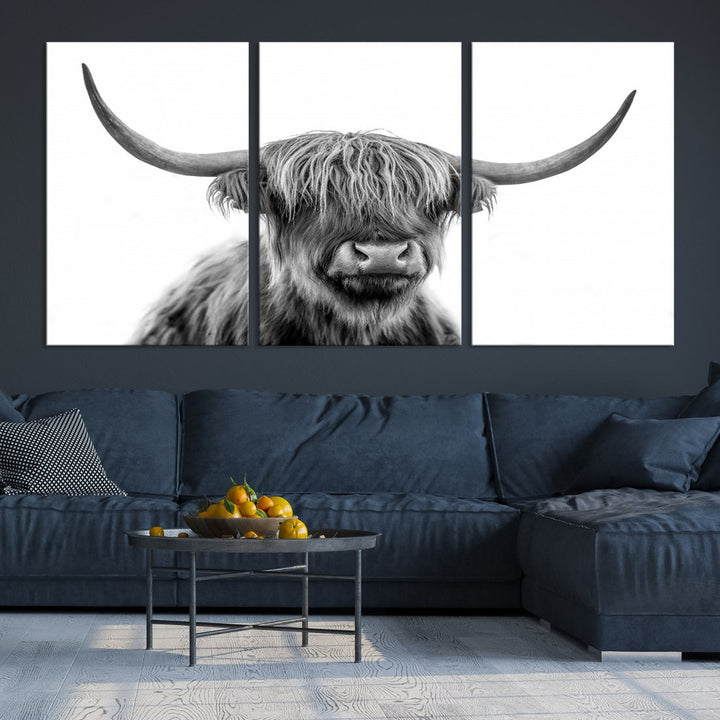 Highland Cow Canvas Wall Art Farmhouse Decor Cow Black White Print Rustic Wall Decor Animals Painting Scottish Cow Wall Art