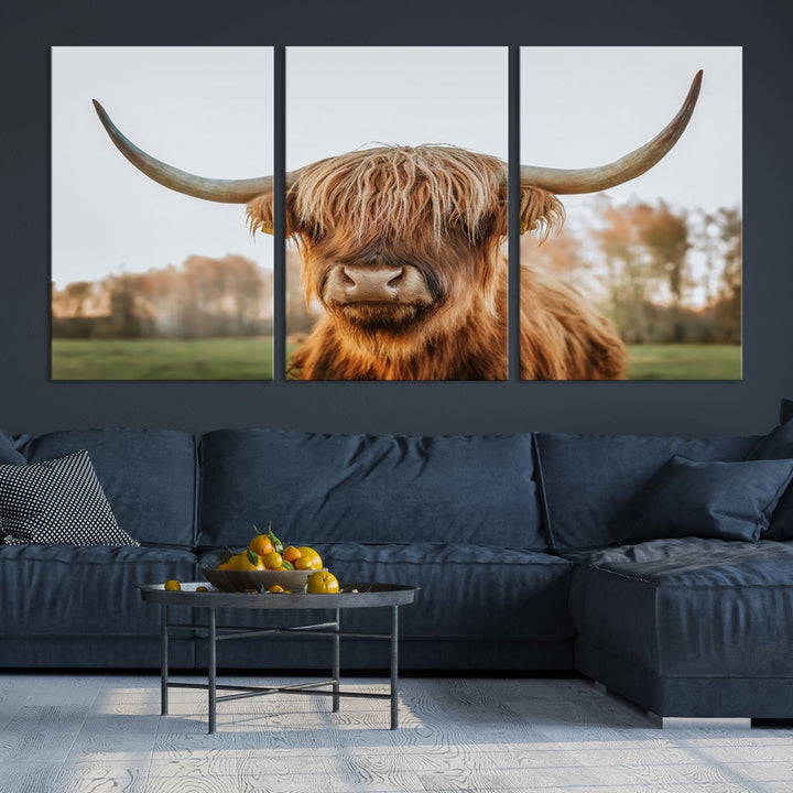 Highland Cow Canvas Wall Art Farmhouse Decor Cow Black White Print Rustic Wall Decor Animals Painting Scottish Cow Wall Art