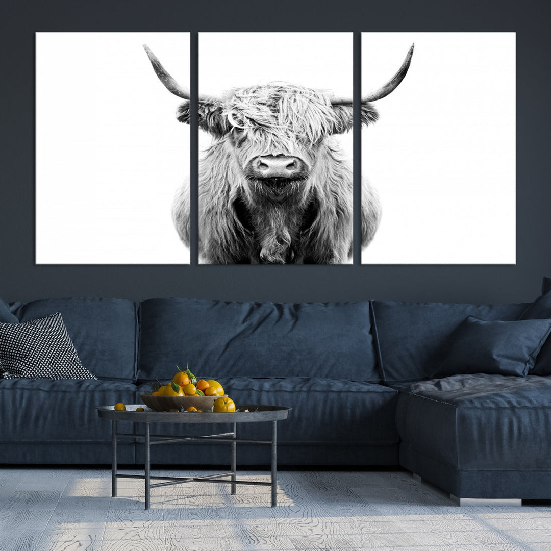 Highland Cow Canvas Wall Art Farmhouse Decor Cow Black White Print Rustic Wall Decor Animals Painting Scottish Cow Wall Art