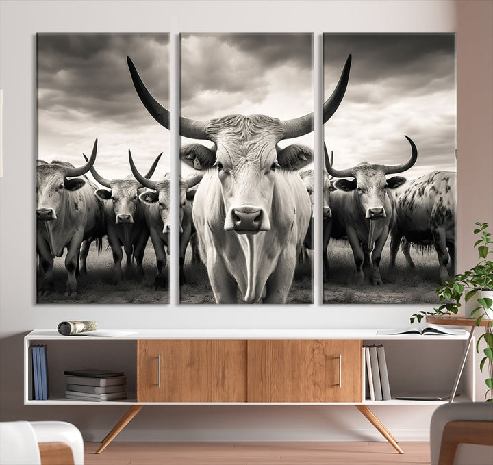 Highland Cow Canvas Wall Art Farmhouse Decor Cow Black White Print Rustic Wall Decor Animals Painting Scottish Cow Wall Art