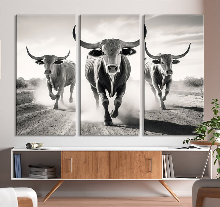 Highland Cow Canvas Wall Art Farmhouse Decor Cow Black White Print Rustic Wall Decor Animals Painting Scottish Cow Wall Art