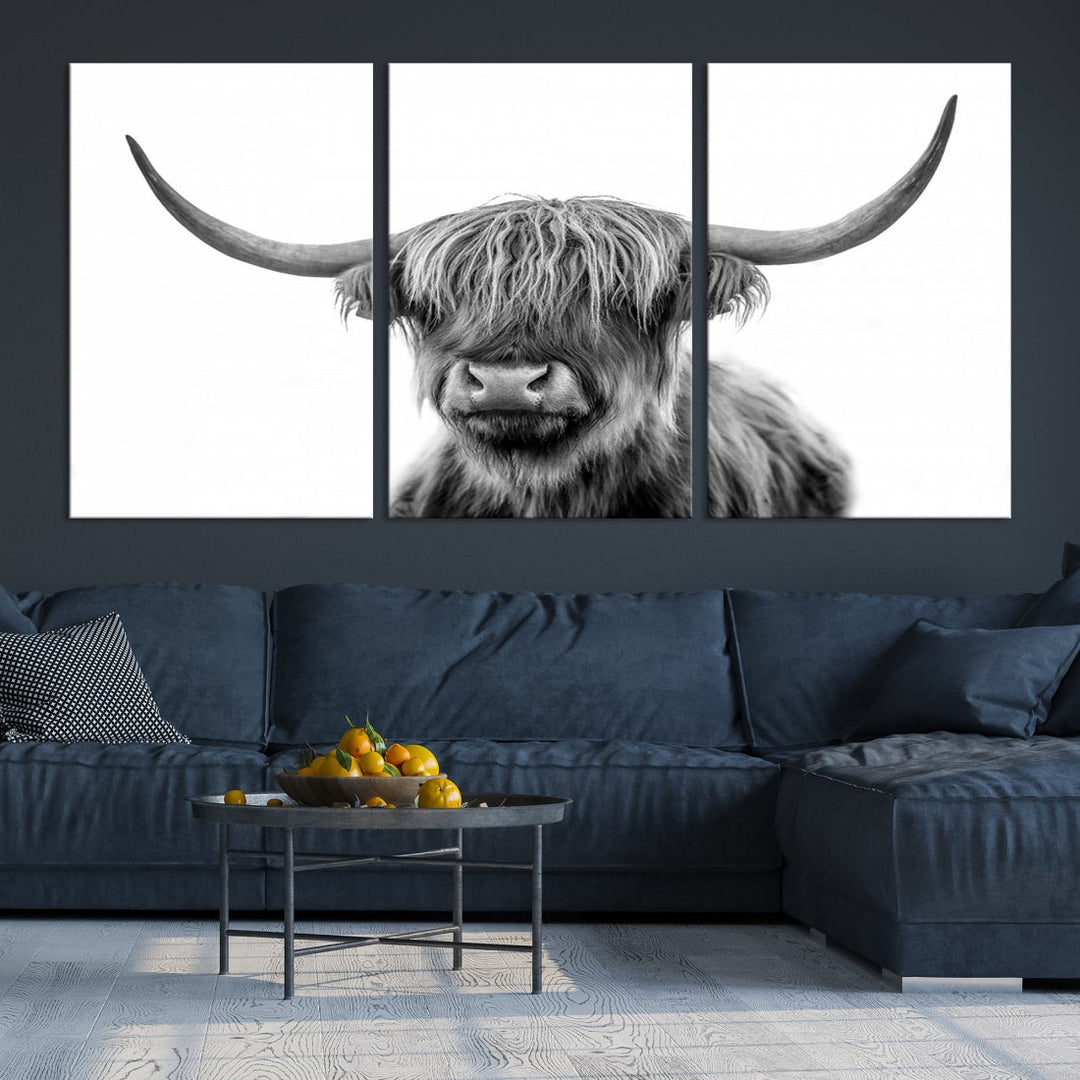 Highland Cow Canvas Wall Art Farmhouse Decor Cow Black White Print Rustic Wall Decor Animals Painting Scottish Cow Wall Art