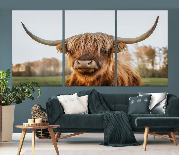 Highland Cow Canvas Wall Art Farmhouse Decor Cow Black White Print Rustic Wall Decor Animals Painting Scottish Cow Wall Art