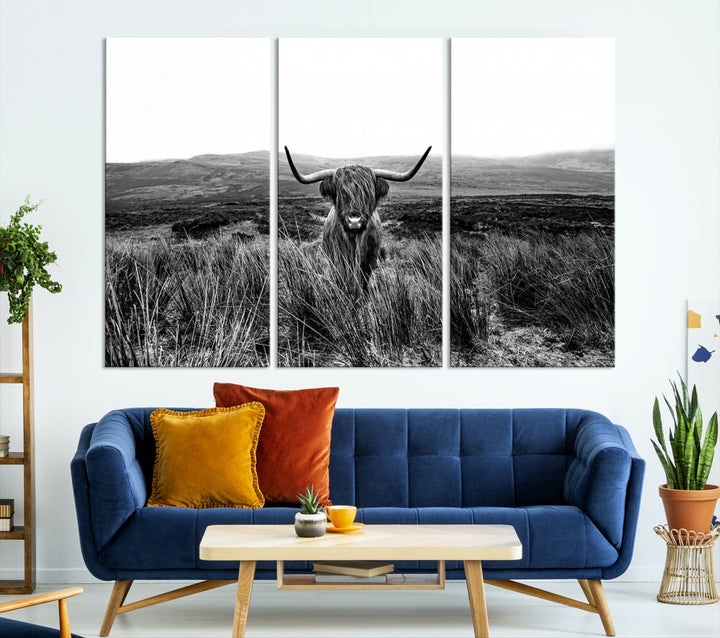 Highland Cow Canvas Wall Art Farmhouse Decor Cow Black White Print Rustic Wall Decor Animals Painting Scottish Cow Wall Art