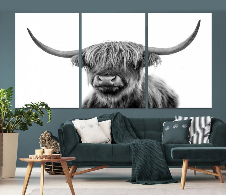 Highland Cow Canvas Wall Art Farmhouse Decor Cow Black White Print Rustic Wall Decor Animals Painting Scottish Cow Wall Art