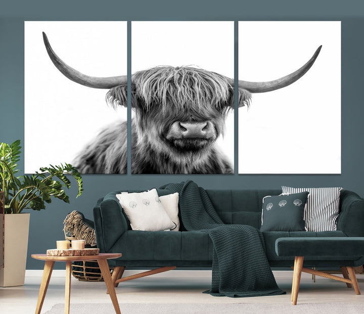 Highland Cow Canvas Wall Art Farmhouse Decor Cow Black White Print Rustic Wall Decor Animals Painting Scottish Cow Wall Art