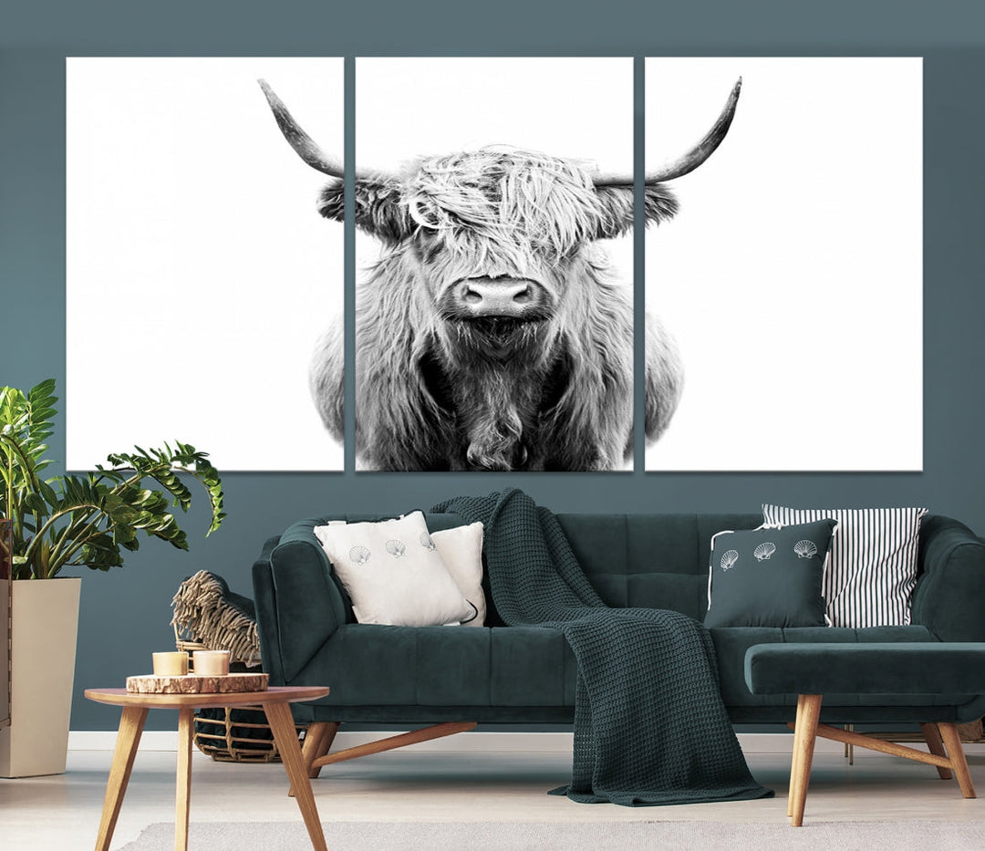 Highland Cow Canvas Wall Art Farmhouse Decor Cow Black White Print Rustic Wall Decor Animals Painting Scottish Cow Wall Art