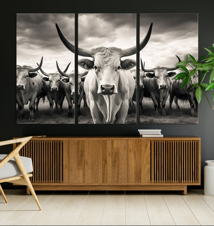 Highland Cow Canvas Wall Art Farmhouse Decor Cow Black White Print Rustic Wall Decor Animals Painting Scottish Cow Wall Art