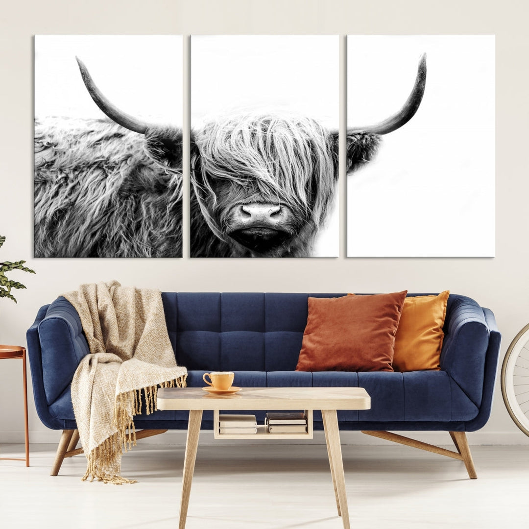 Highland Cow Canvas Wall Art Farmhouse Decor Cow Black White Print Rustic Wall Decor Animals Painting Scottish Cow Wall Art