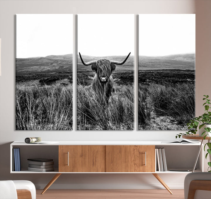 Highland Cow Canvas Wall Art Farmhouse Decor Cow Black White Print Rustic Wall Decor Animals Painting Scottish Cow Wall Art