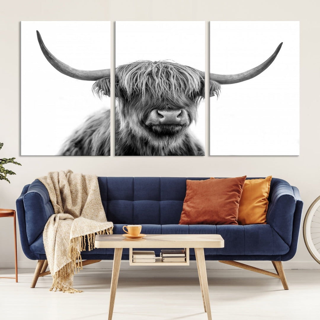 Highland Cow Canvas Wall Art Farmhouse Decor Cow Black White Print Rustic Wall Decor Animals Painting Scottish Cow Wall Art