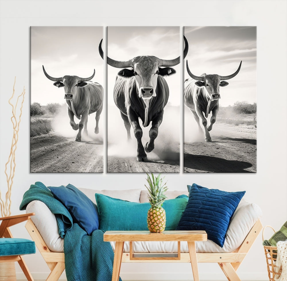 Highland Cow Canvas Wall Art Farmhouse Decor Cow Black White Print Rustic Wall Decor Animals Painting Scottish Cow Wall Art