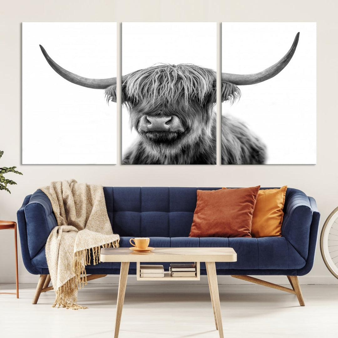 Highland Cow Canvas Wall Art Farmhouse Decor Cow Black White Print Rustic Wall Decor Animals Painting Scottish Cow Wall Art