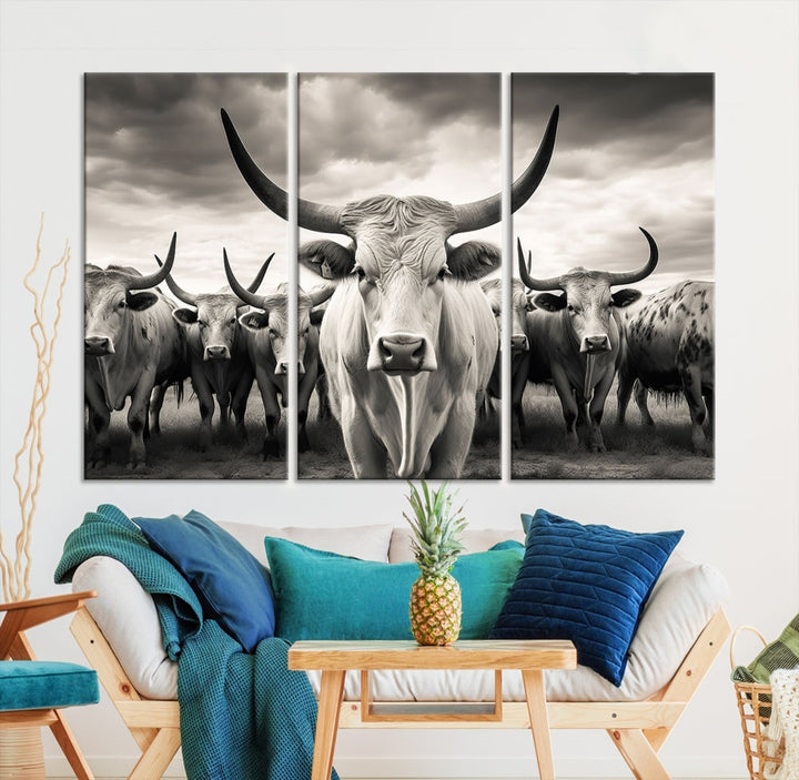 Highland Cow Canvas Wall Art Farmhouse Decor Cow Black White Print Rustic Wall Decor Animals Painting Scottish Cow Wall Art