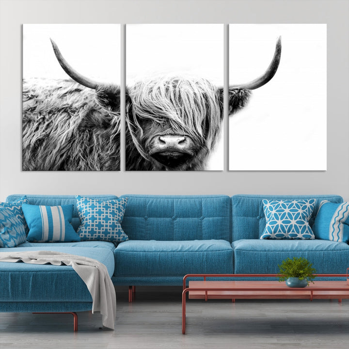 Highland Cow Canvas Wall Art Farmhouse Decor Cow Black White Print Rustic Wall Decor Animals Painting Scottish Cow Wall Art