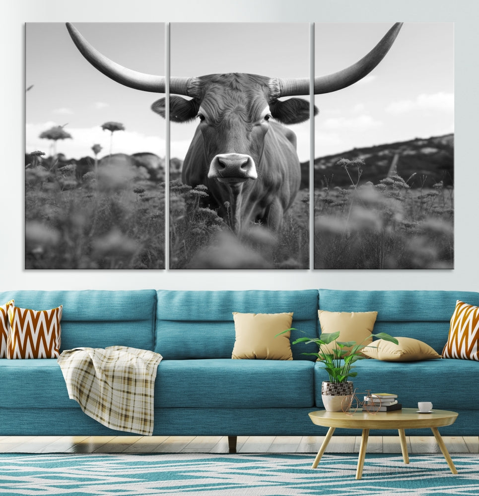 Highland Cow Canvas Wall Art Farmhouse Decor Cow Black White Print Rustic Wall Decor Animals Painting Scottish Cow Wall Art