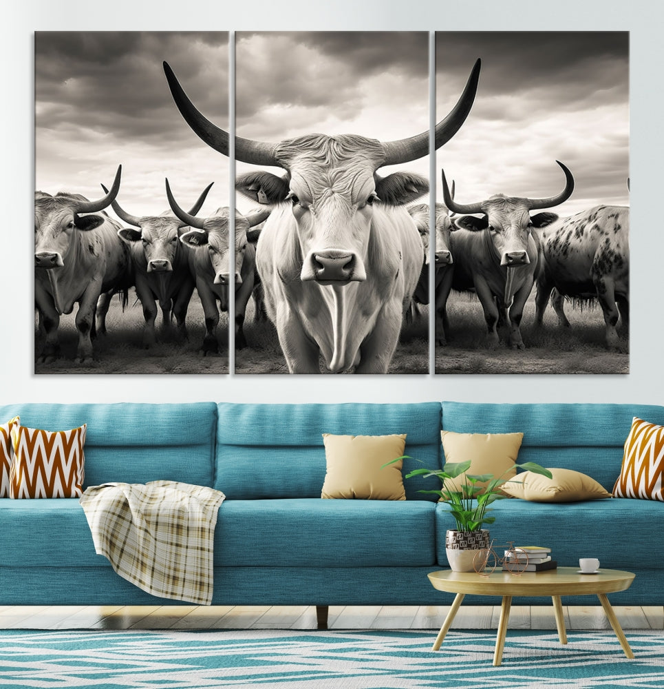 Highland Cow Canvas Wall Art Farmhouse Decor Cow Black White Print Rustic Wall Decor Animals Painting Scottish Cow Wall Art