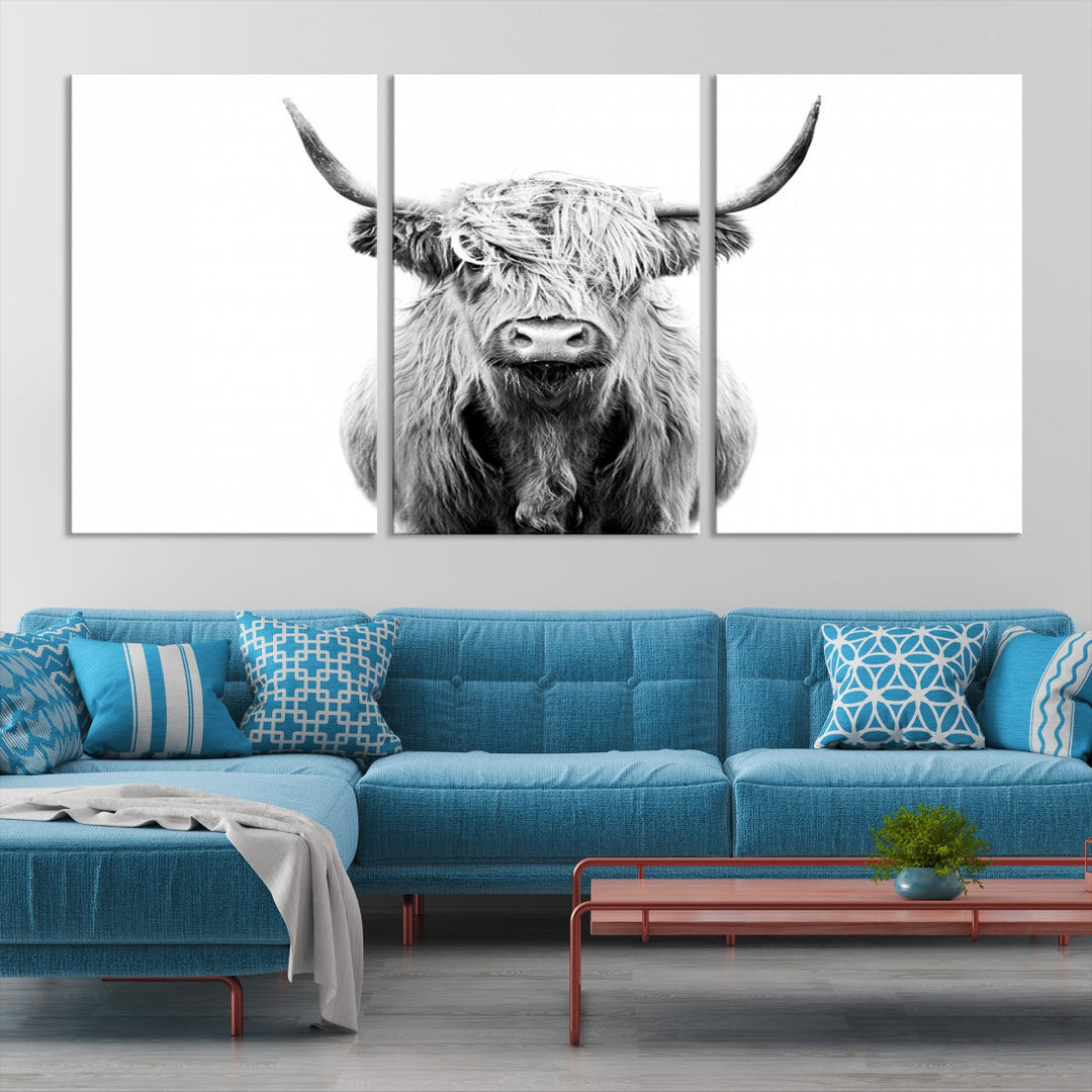 Highland Cow Canvas Wall Art Farmhouse Decor Cow Black White Print Rustic Wall Decor Animals Painting Scottish Cow Wall Art