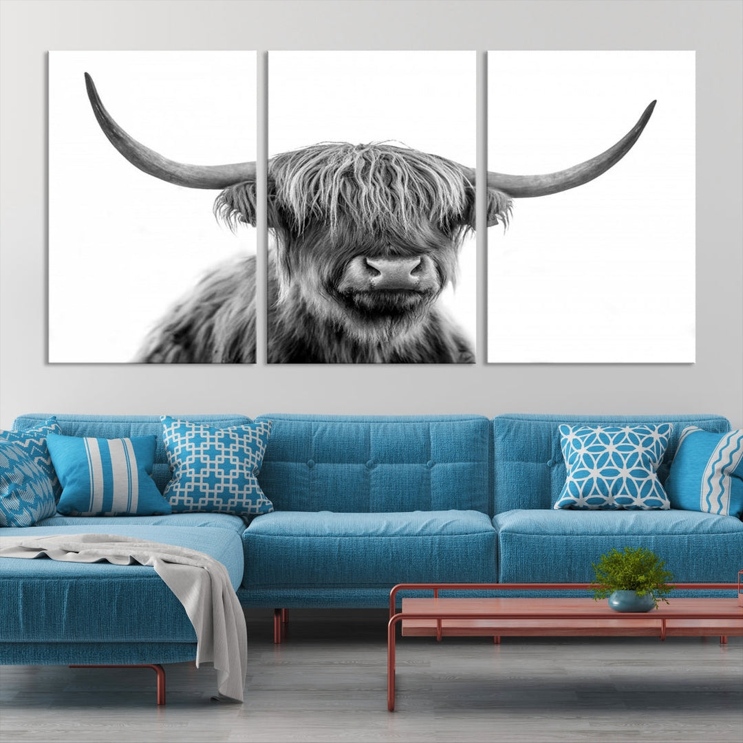 Highland Cow Canvas Wall Art Farmhouse Decor Cow Black White Print Rustic Wall Decor Animals Painting Scottish Cow Wall Art