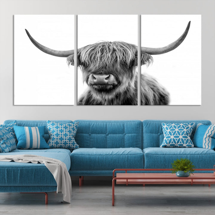 Highland Cow Canvas Wall Art Farmhouse Decor Cow Black White Print Rustic Wall Decor Animals Painting Scottish Cow Wall Art