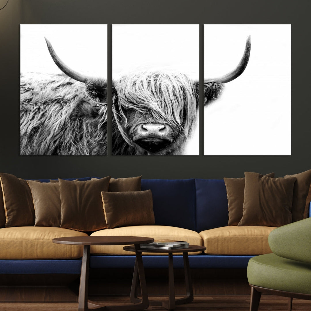 Highland Cow Canvas Wall Art Farmhouse Decor Cow Black White Print Rustic Wall Decor Animals Painting Scottish Cow Wall Art