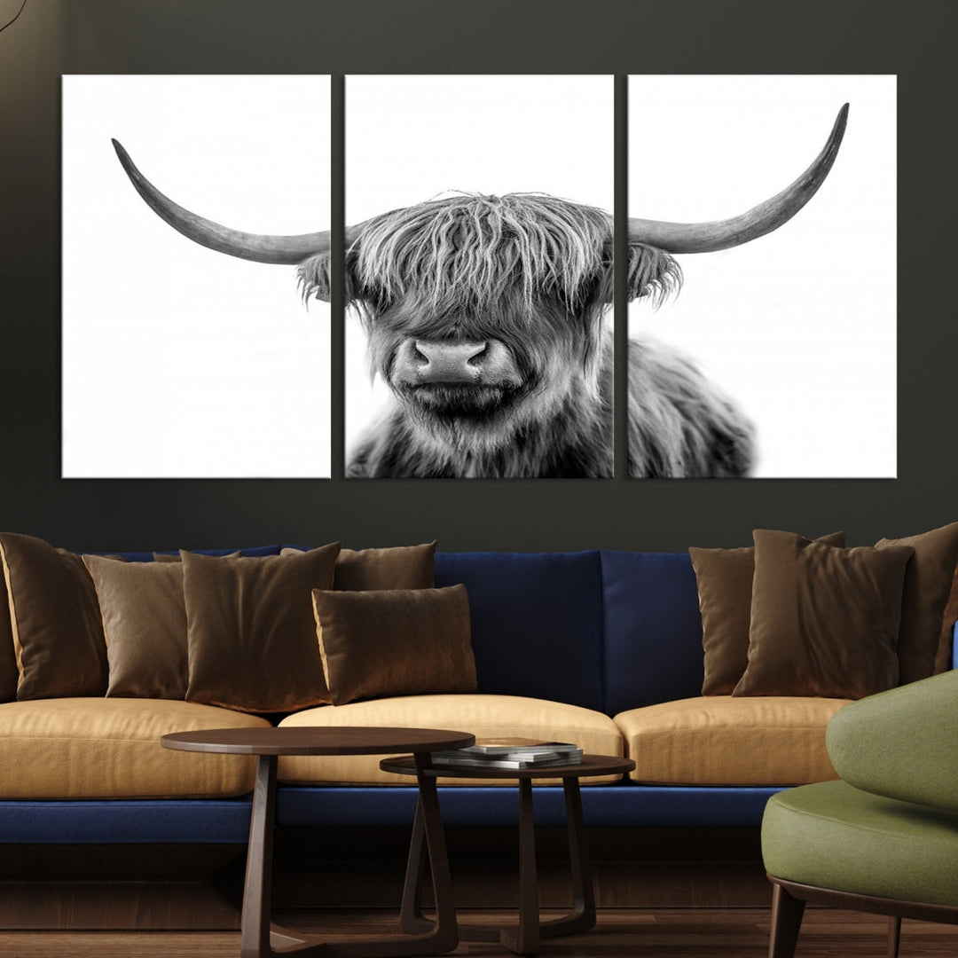 Highland Cow Canvas Wall Art Farmhouse Decor Cow Black White Print Rustic Wall Decor Animals Painting Scottish Cow Wall Art